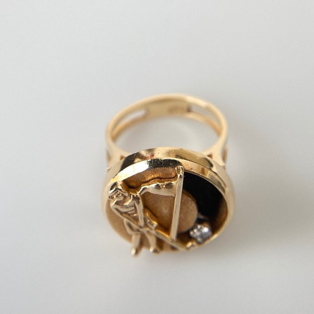 Vintage 14k Solid Yellow Gold Diamond Golfer Band Ring Size 6 - Picture 4 of 10